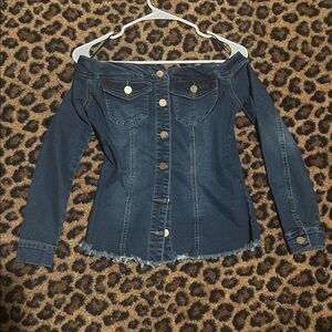 Off-Shoulder Denim Jacket/top with Frayed Hem